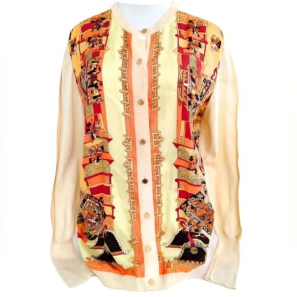 Hermes Sweaters - Hemes Colorful Button-Up Blouse Cotton/Silk